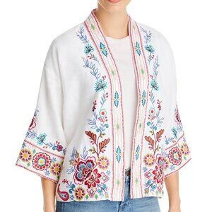 Johnny Was Sicilian Cropped Linen Embroidered Kimono NWT WITH BOX - XS